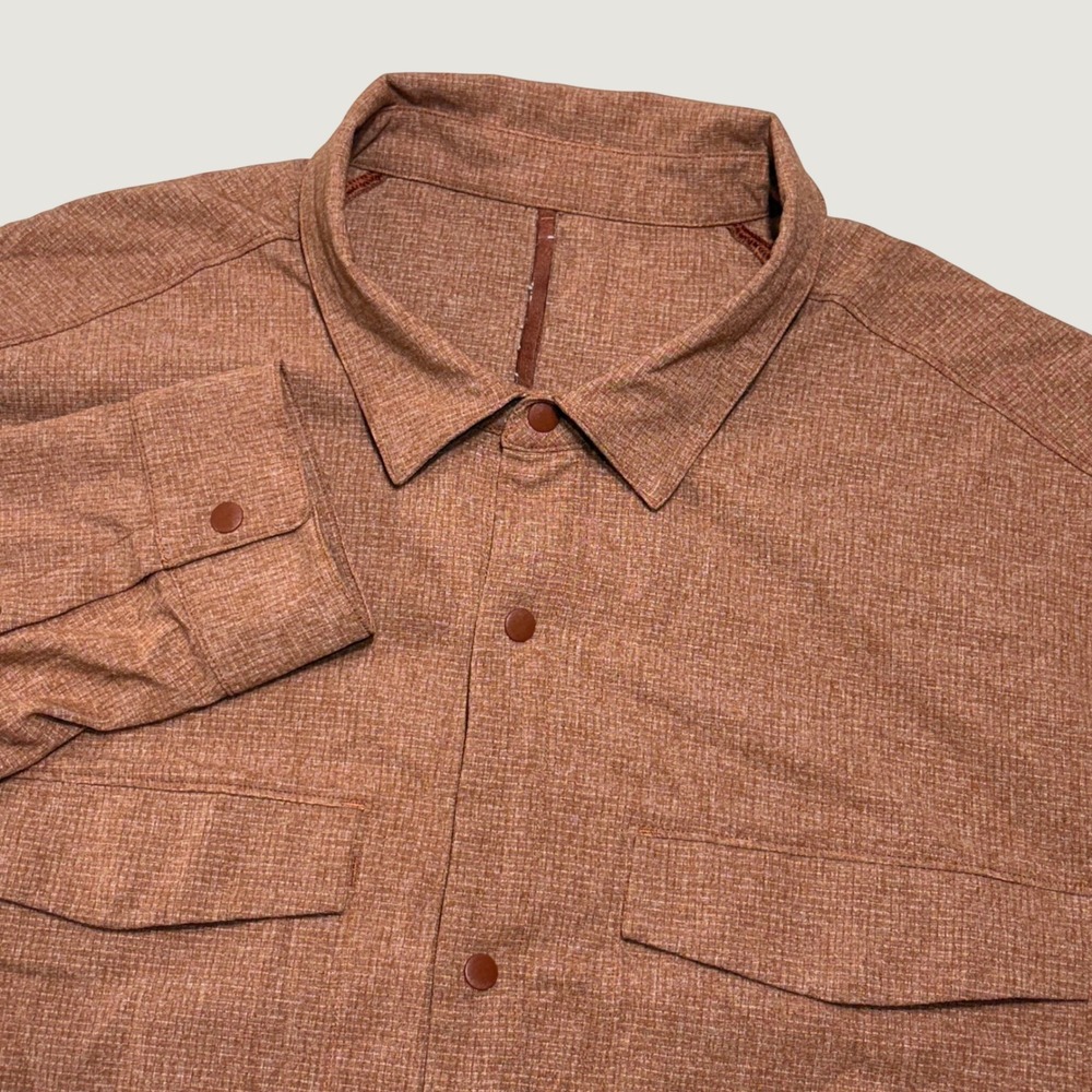 Lululemon Airing Easy Overshirt Mens XL Snap Front Orange Textured Long Sleeve